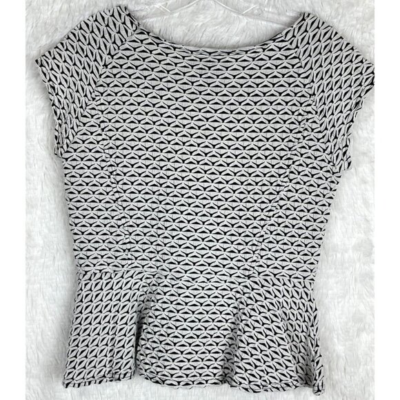 Worthington Petite Large Black White Short Sleeve Peplum Top - Picture 2 of 7